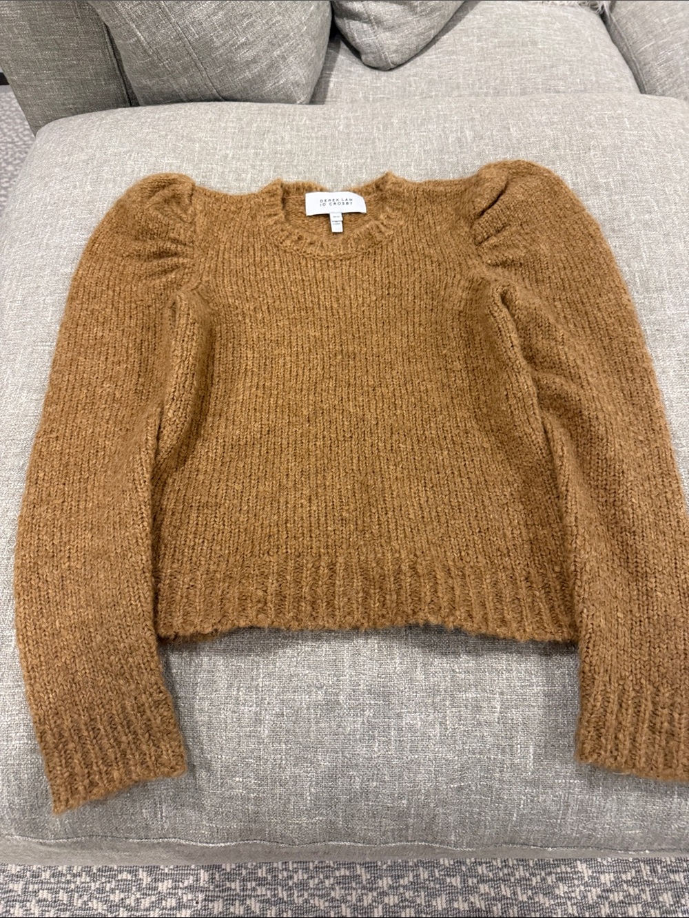 10 Crosby Derek Lam Camel Brown Puff-Shoulder Crew Sweater